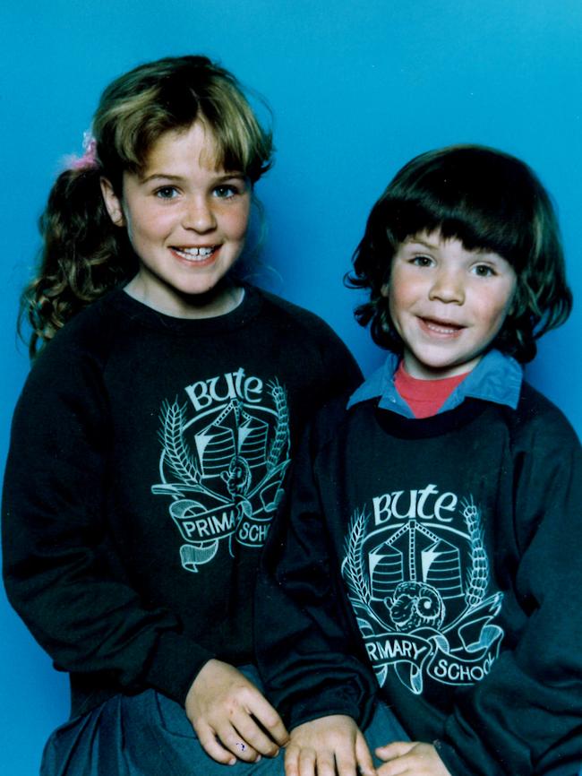 Rachael Shaw and brother Christopher in 1989 at Bute Primary School. Photo: supplied