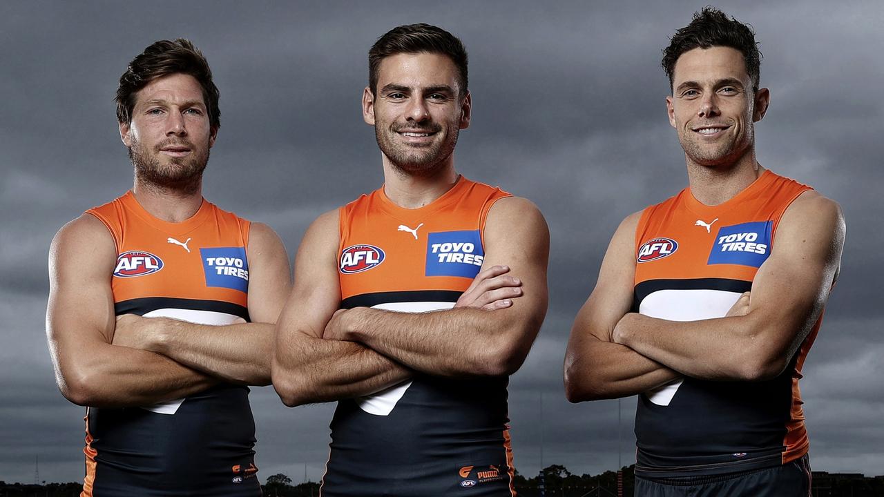 Toby Greene, Stephen Coniglio and Josh Kelly will co-captain the Giants in season 2022. Picture: Phil Hillyard