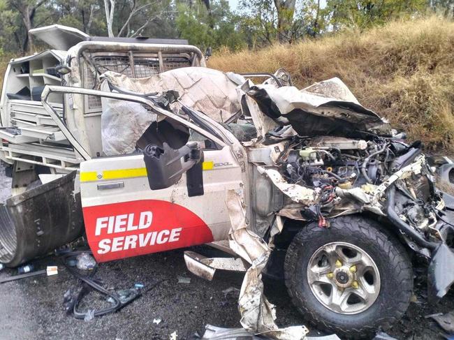 Photos show the shocking aftermath of a serious crash involving two utes and a tanker on Saraji Rd on July 4. Picture: Supplied