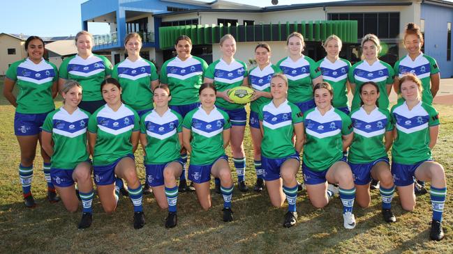 The Cathedral College open girls rugby league team (back row, from left) Seini Tonga, Brianna Mauger, Brodie Peacock, Kiarah Tull, Prue Peters, Jessica Olsson, Imogen Hiscox, Kyah Szepanowski, Martine David, Tylin Guthrie; and (front row) Ruby Frost, Taleisha Munns, Shauna Bailey, Ruby Robertson, Isabella Anwyl, Mykennzie Rowley, Yagany Cox-Hatfield and Poppy Sandilands. Absent: Lalekua Songoro.