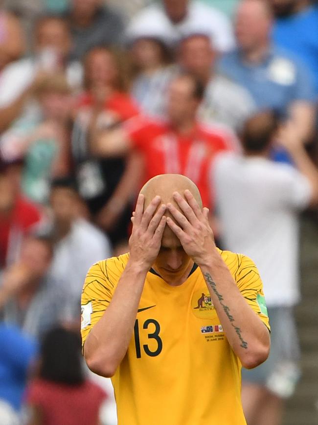 Australia's Aaron Mooy reacts after Peru score their 2nd goal. Pic: AAP