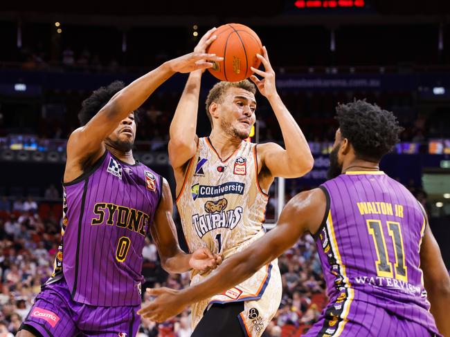 DJ Hogg fought until the end for the Taipans with 27 points. Picture: Jenny Evans/Getty Images