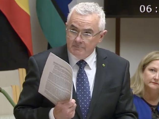 MP Andrew Wilkie giving his speech to parliament on Tuesday.