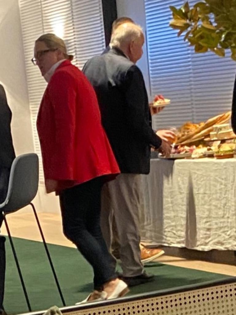 Marjorie O'Neill at the new stadium's first NRL match in a corporate box.