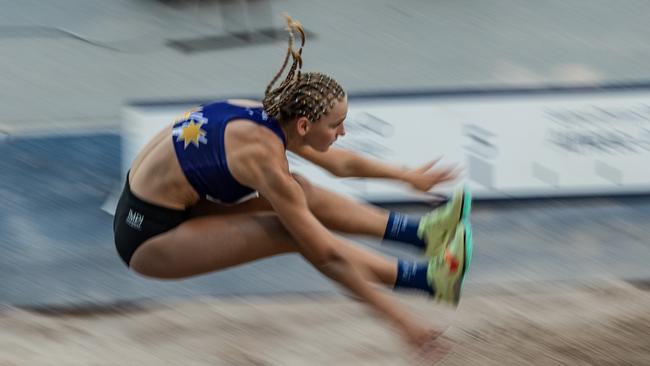 Teenager Katie Gunn from Bluehaven in the long jump.