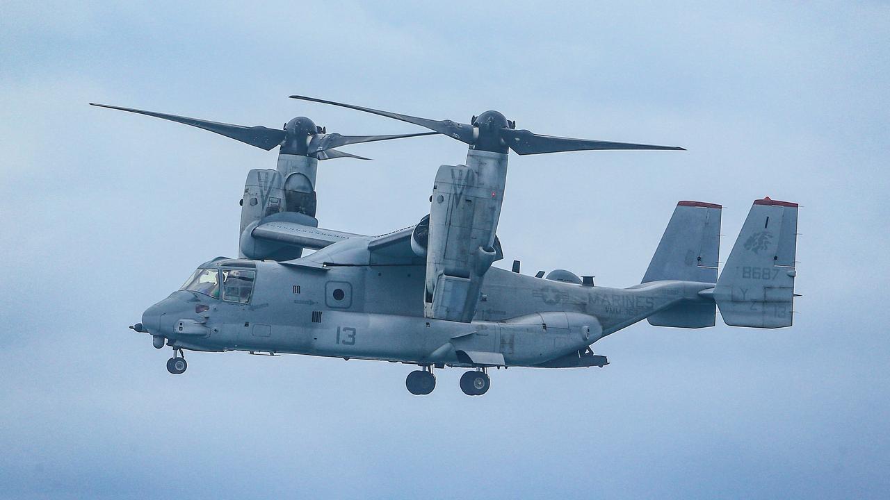 AUSMC Osprey in Airshow performer over Surfers Paradise Beach. Picture: Glenn Campbell