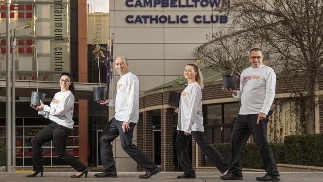 Campbelltown Catholic Club will be planting $1000 worth of eucalyptus trees across the region for DoSomething Day. Staff Jessica Ciccone, Graeme Derrig, Hannah Grey and Frank Marrapodi. Picture: Matthew Vasilescu