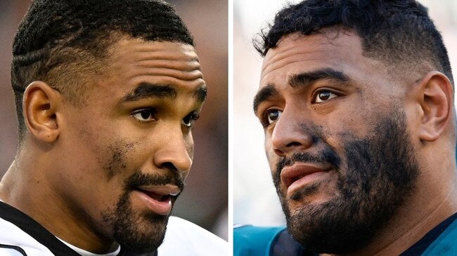 Jordan Mailata has a big heart, but Jalen Hurts' comment broke it. Image: Getty