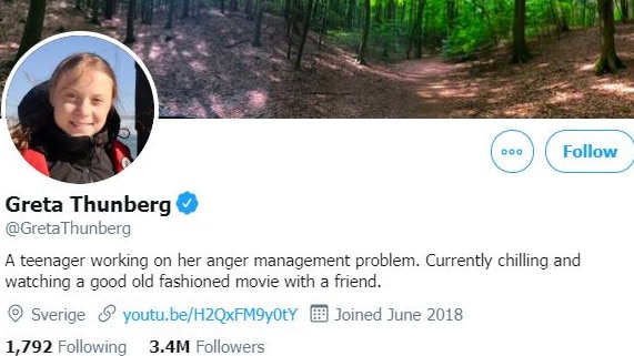 Greta Thunberg's chilled out new Twitter profile. Source: Twitter