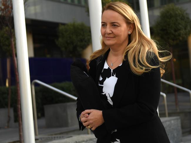 Executive General Manager of Commonwealth Private Marianne Perkovic leaves the Banking Services Royal Commission in Melbourne on Wednesday. Picture: AAP