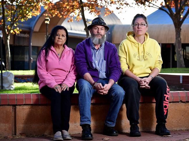 Concerned local residents Ingrid Mahony, Anthony Lange and Karen Smith at Colonnades shopping centre in Noarlunga. Picture: Bianca De Marchi