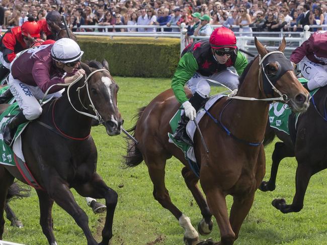 Jockey Brenton Avdulla riding Bronzed Venom wins  Race 4, the TAB Highway Handicap, during the Spring Champion Stakes Day at Randwick Racecourse in Sydney, Saturday, October 7, 2017. (AAP Image/Craig Golding) NO ARCHIVING, EDITORIAL USE ONLY