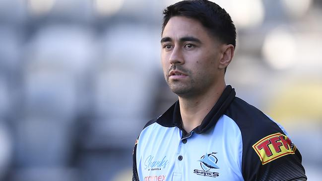 TOWNSVILLE, AUSTRALIA - JUNE 18: Shaun Johnson of the Sharks looks on before the start of the round 15 NRL match between the North Queensland Cowboys and the Cronulla Sharks at QCB Stadium, on June 18, 2021, in Townsville, Australia. (Photo by Ian Hitchcock/Getty Images)