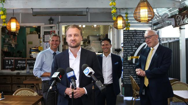 SYDNEY, AUSTRALIA - NewsWire Photos FEBRUARY 22, 2021: Member for Manly James Griffin  addresses the media during the launch the second phase of the Dine & Discover NSW pilot in Sydney, Australia. Picture: NCA NewsWire / Gaye Gerard