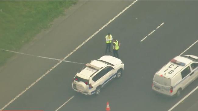 Police at the scene of the incident on the Hume Motorway. Picture: 9 NEWS