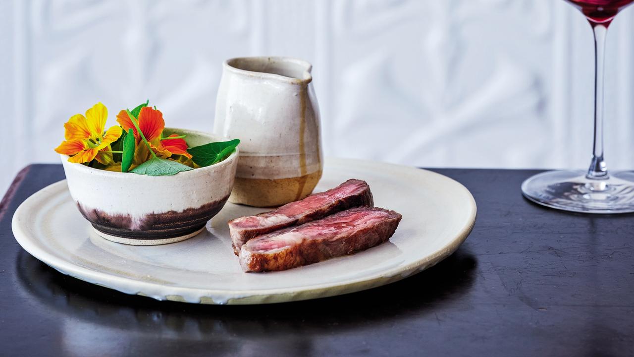 Blume's aged sirloin with polenta and nasturtium. Picture: Jeremy Simons