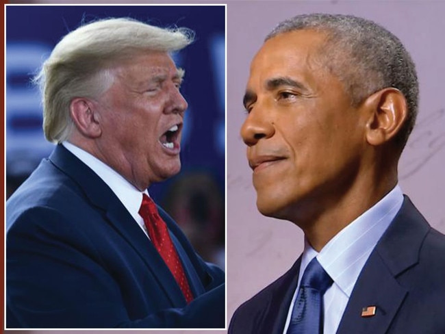 President Trump, left, was savaged by former President Barack Obama in his speech today. Pictures: