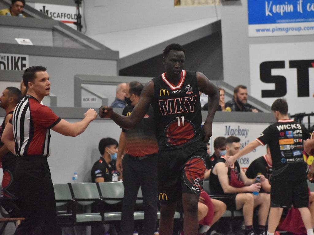 Emmanuel Malou for the Mackay Meteors in the NBL1 North grand final game one against Cairns Marlins, 10 September 2021. Picture: Matthew Forrest