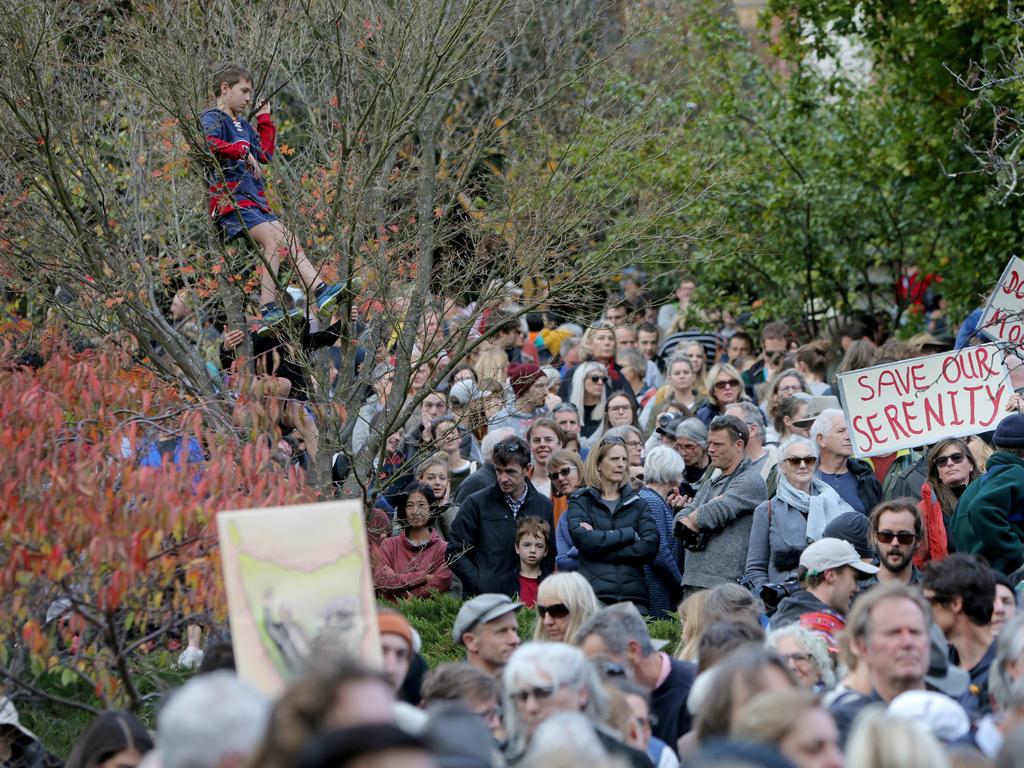 Thousands gathered for the Mountain Mayday Rally at the Cascade Gardens in South Hobart. Picture: PATRICK GEE