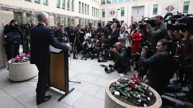 Malcolm Turnbull faces the media today. Picture: Kym Smith