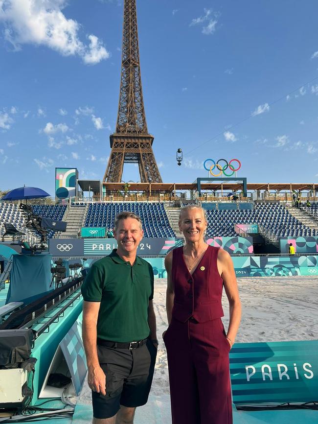 Todd Woodbridge and Kerri Pottharst at the beach volleyball