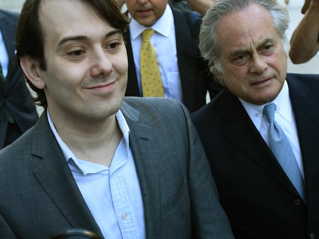 Former Turing Pharmaceuticals Martin Shkreli, who became known as “Pharma Bro”, arrives for the first day of jury selection in his federal securities fraud trial in New York. Picture: Timothy A. Clary/AFP