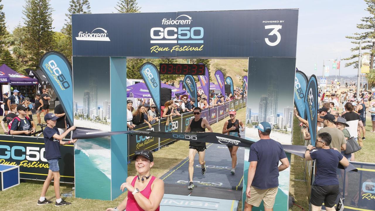 Jamie Lacey crosses the line to win the Gold Coast 50km. Photo: Contributed