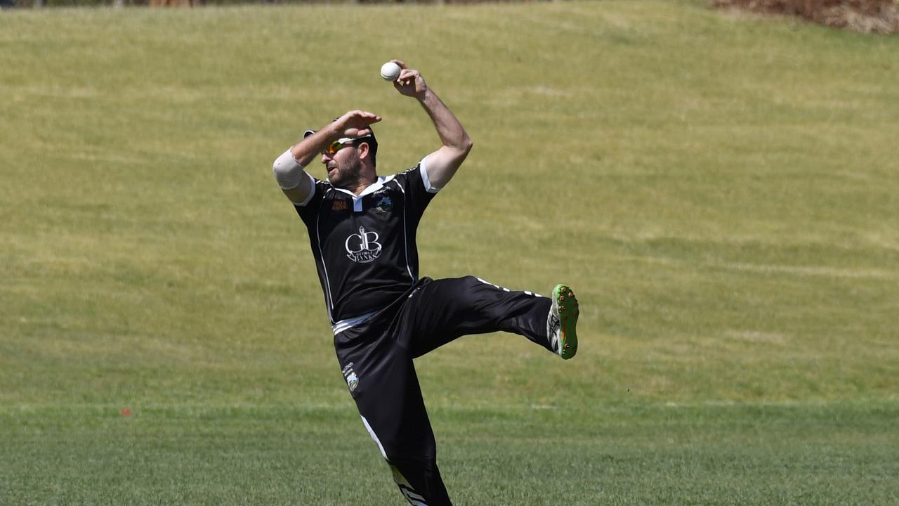 George Banks Umbrellas player Daniel Wilson takes a catch to remove Liam Moffett of Liebke Lions in Darling Downs Bush Bash League (DDBBL) round five T20 cricket at Highfields Sport Park, Sunday, Sunday, October 20, 2019. Picture: Kevin Farmer