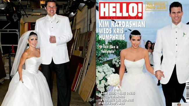 Kelly Ripa and Nick Lachey as Kim Kardashian and Kris Humphries. Picture: Splash News; Hello!