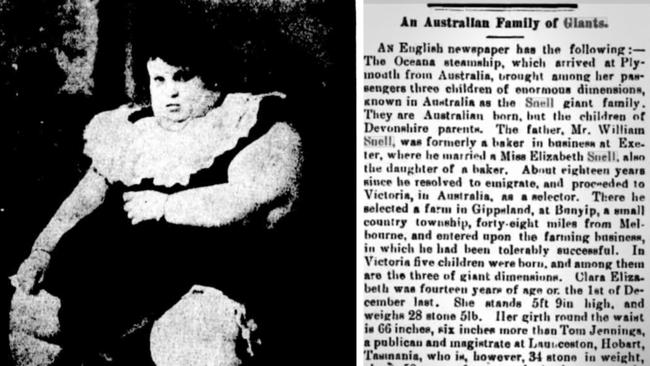 A newspaper image of one of the Snell sisters, and a report from English newspapers about their international success. Pictures: Trove