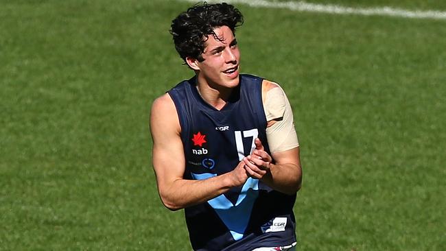 Adam Cerra celebrates a goal for Vic Metro at the AFL Under-18 National Championships. Picture: Getty Images