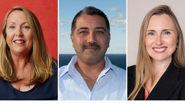 Three of the candidates vying for the 15 seats on Northern Beaches Council at Saturday’s 2024 local government election. Pictures: Supplied