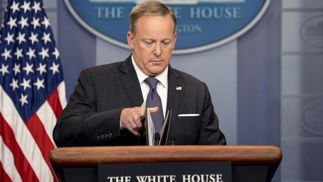 White House press secretary Sean Spicer delivers a daily press briefing at the White House in Washington, Tuesday, May 30, 2017. Picture: AP /Andrew Harnik.