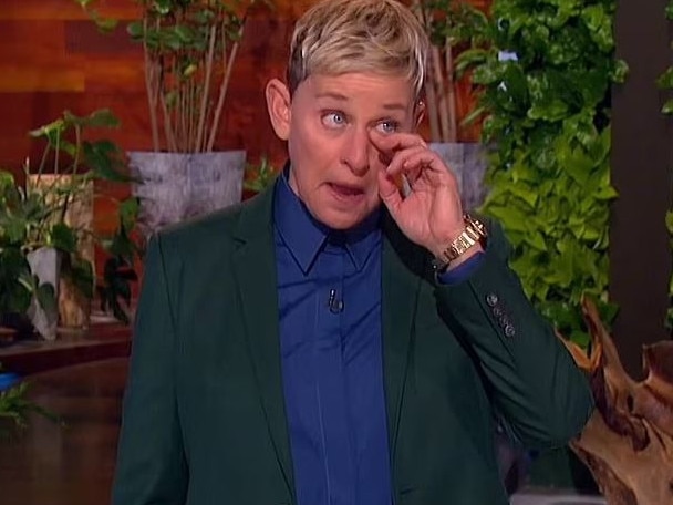 Ellen DeGeneres becomes emotional after telling viewers she will end her talk show after close to 20 years. Picture: Warner Bros