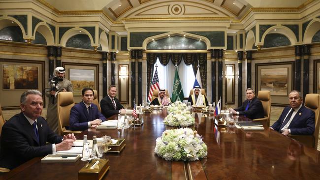 US Secretary of State Marco Rubio and Russian Foreign Minister Sergei Lavrov, right, meet in Riyadh on Tuesday Picture: AP