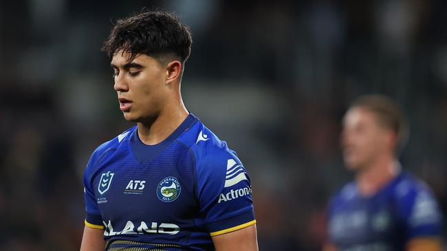 Blaize Talagi and Jack Cole will battle it out to replace Jarome Luai in the halves next season. Picture: Jeremy Ng/Getty Images