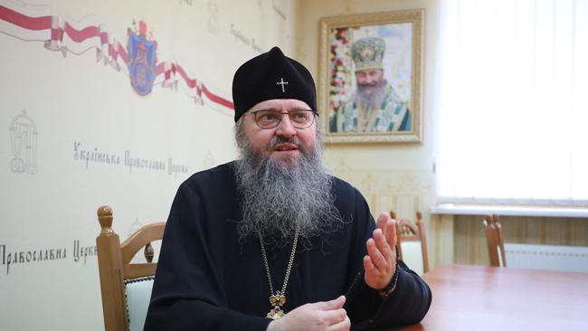 Archbishop Kliment in the Pechersk Lavra in Kyiv on Saturday. Picture: AFP