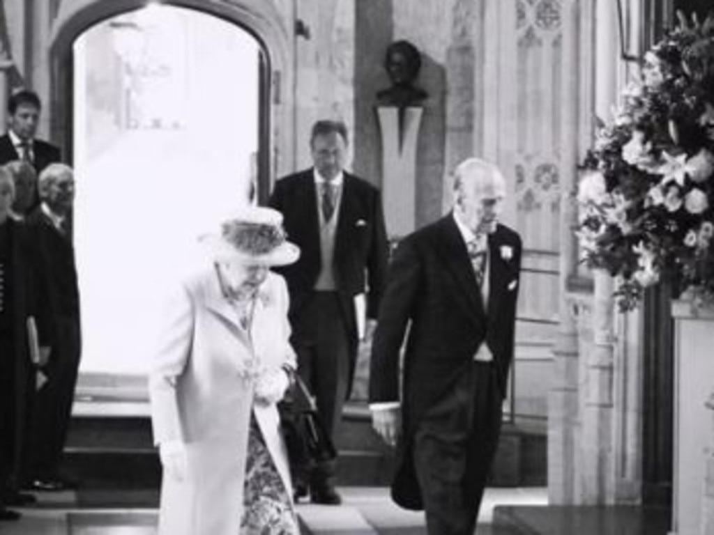 The Queen and Prince Philip arrive at Prince Harry and Meghan Markle's wedding. The Queen warned the photographer to be quick. Picture: Netflix