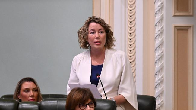 Queensland Member for Pumicestone Ali King addresses parliament before question time at Queensland parliament in Brisbane. Picture: Dan Peled / NCA NewsWire