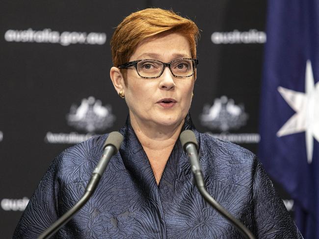 Marise Payne speaks to the media at Parliament House. Picture: Gary Ramage.