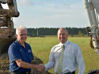 KEY ACQUISITION: Don Pulver from Eniquest Industries (left) with Glen Grimish from CBRE at the company's new site at Sunshine Coast Industrial Park.