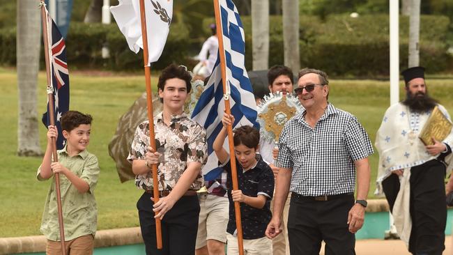 The celebration of the Epiphany is one of the most sacred in the calendar of the Greek Orthodox faith. It is the throwing of the Cross Ã&#144; and blessing of the waters. Held in Townsville at the rock pool. Picture: Evan Morgan