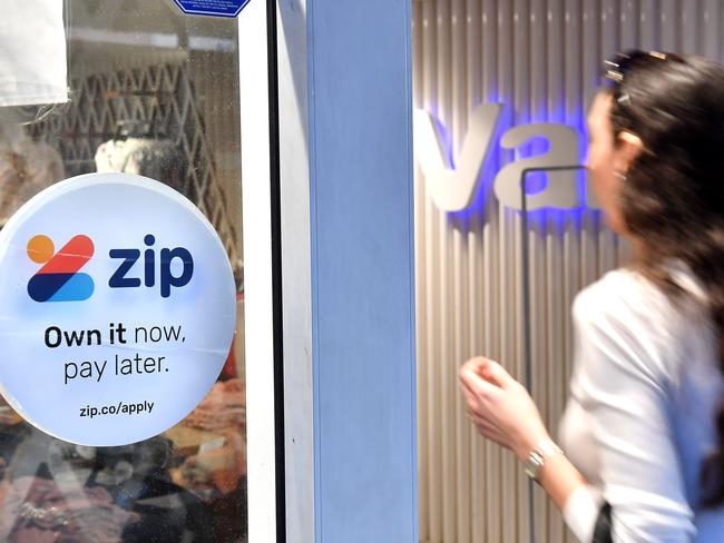 BRISBANE, AUSTRALIA - NewsWire Photos April 23, 2021: Business stock images of Buy now pay later Zip and Afterpay signs on shop fronts in Brisbane.Picture: NCA NewsWire / John Gass