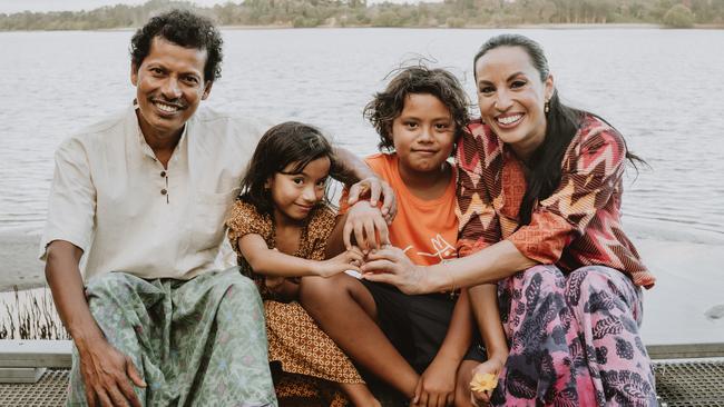 Dancer Murtala and wife Alfira O’Sullivan with children Cahaya and Damai. Picture: Sara-Jayne Prince