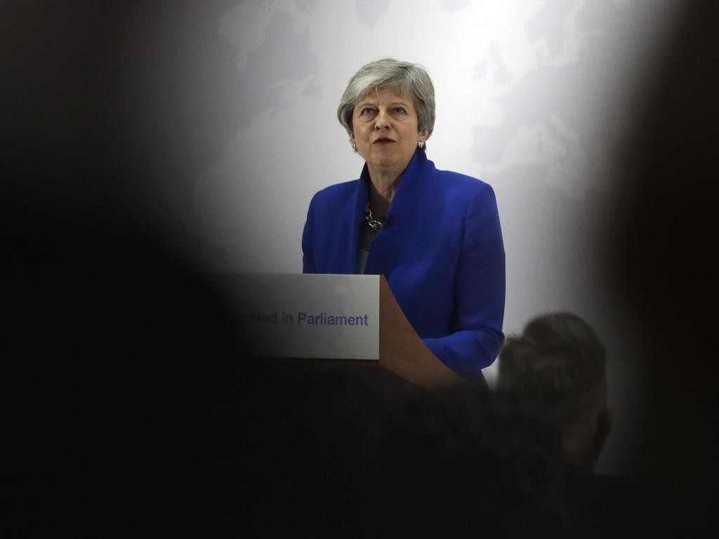 Britain's Prime Minister Theresa May delivers her speech in central London where she admitted the Brexit debate had been ‘corrosive’.