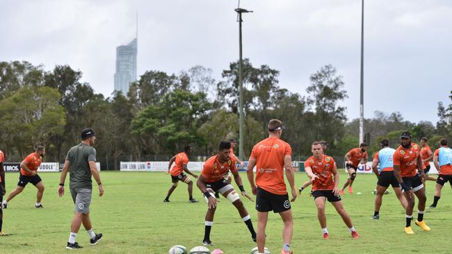 South African Super Rugby side Sharks train at Surfers Paradise Dolphins rugby club on the Gold Coast. Hyron Andrews and Curwin Bosch pictured. Picture: Stephen Tremain / tremain_focused (instagram)