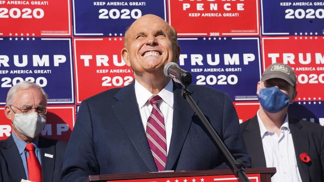 Former mayor of New York City Rudy Giuliani at Donald Trump’s Four Seasons parking lot news conference on November 9. Picture: AFP