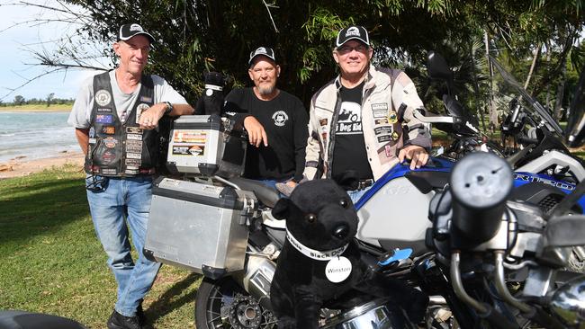 Black dog ride members of the Badass Silverbacks Daryl Hooton [centre] Sam Steane [left] and Shane Klien co-ordinator [right]. Picture Katrina Bridgeford.