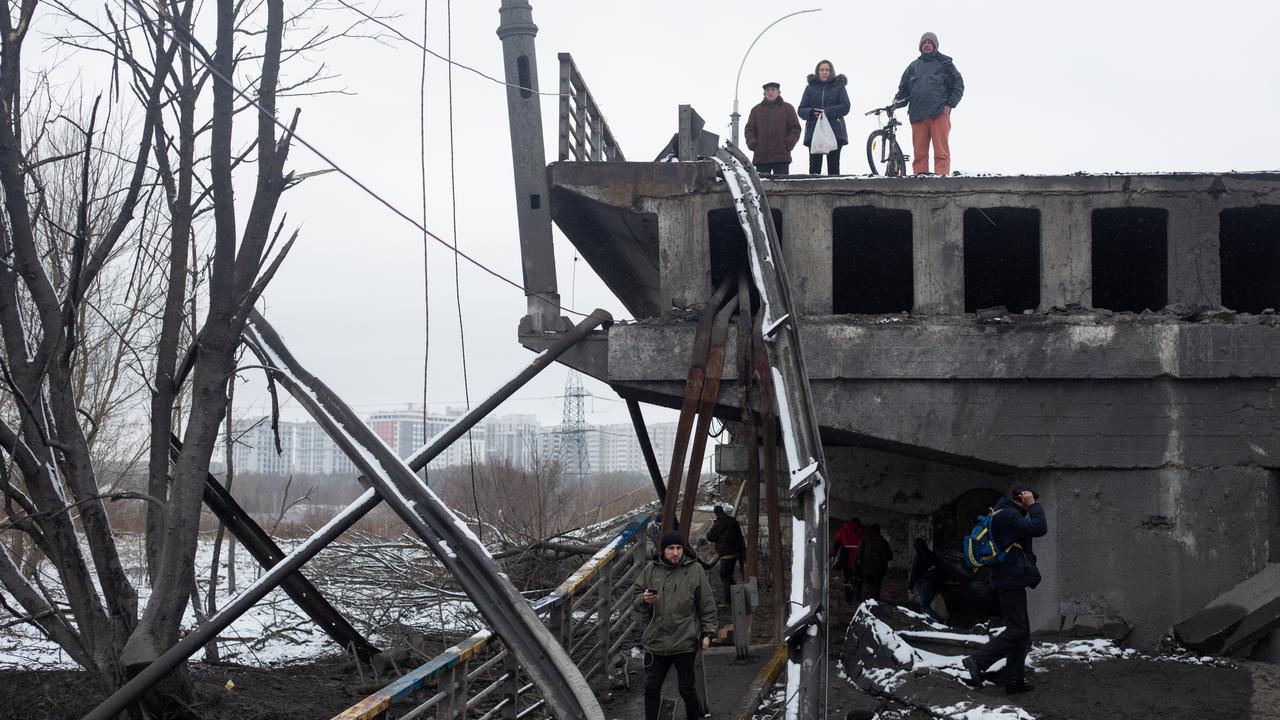 A view of a destroyed bridge on March 1 in Irpin, Ukraine. Picture: Anastasia Vlasova/Getty Images