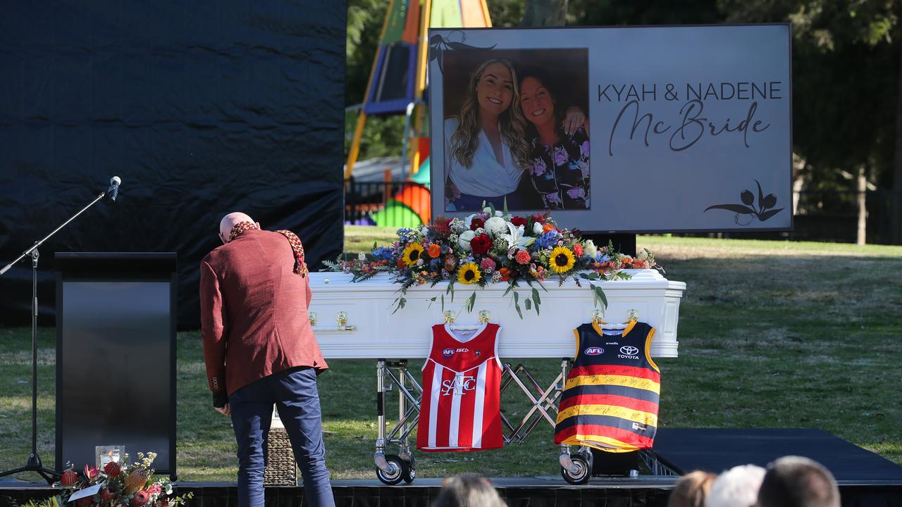 Graham McBride walked to the front of the service to say a private goodbye to his daughter and wife. Picture: NCA NewsWire / Gaye Gerard